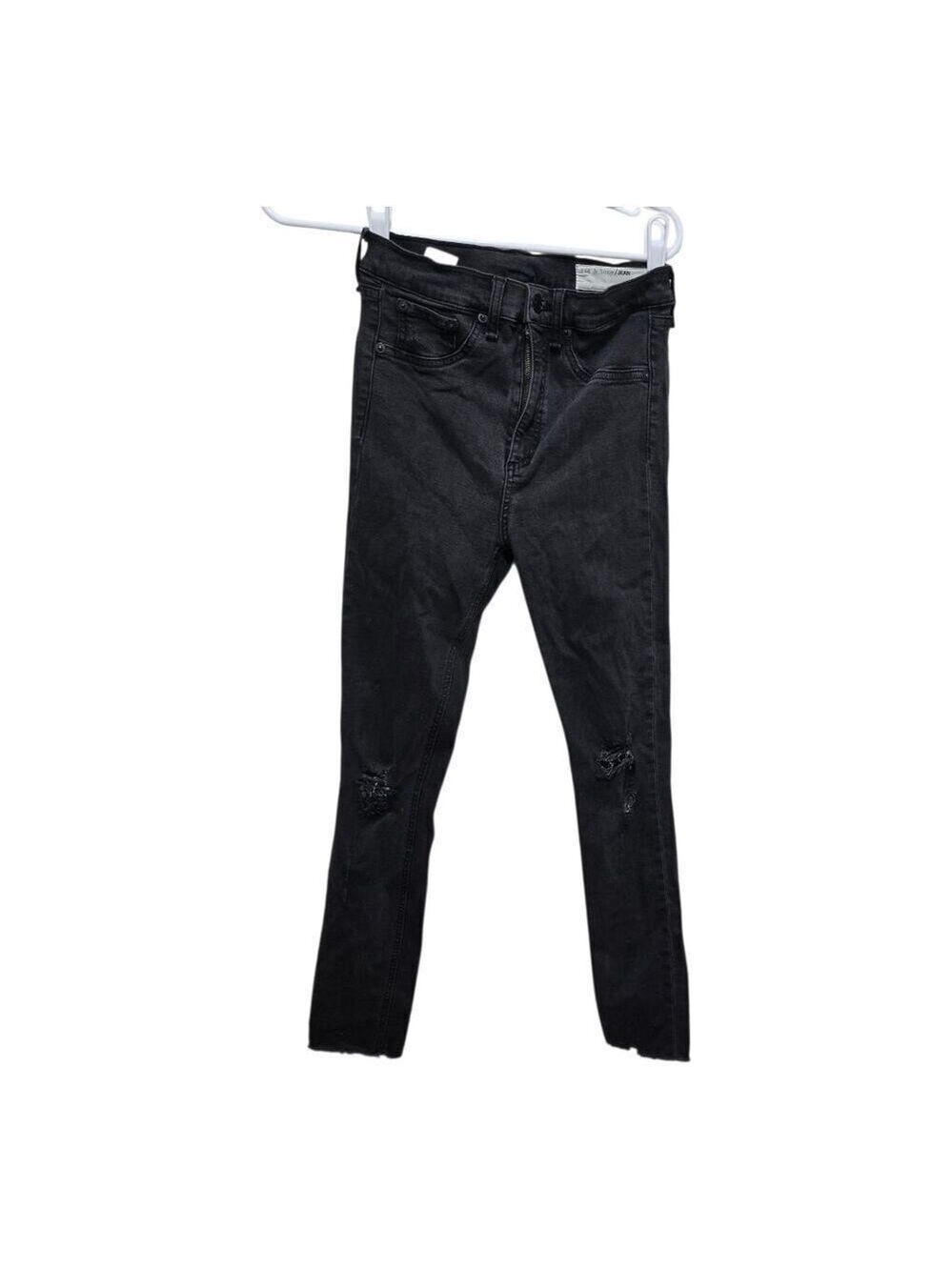 rag & bone High Rise Skinny Jeans Black Distressed Raw Hem Women's 28